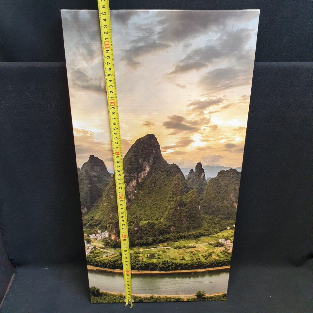 Картина триптих "Горы и река", печать на баннерной ткани, незначительные дефекты на фото. Картинка 15